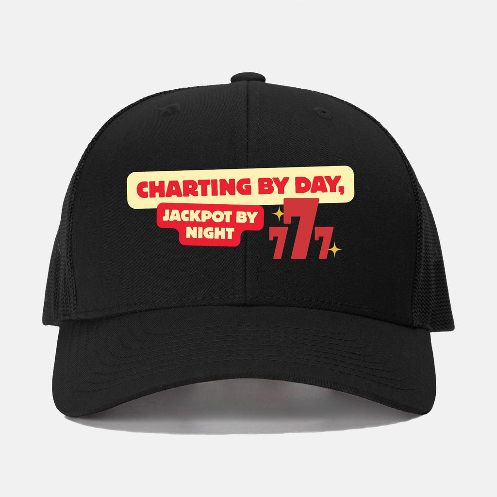 Charting by Day Jackpot by Night Trucker Hat, Nurse Gift, Funny RN Hat, 777 Slot Machine Design, Healthcare Humor, Retro Mesh Cap