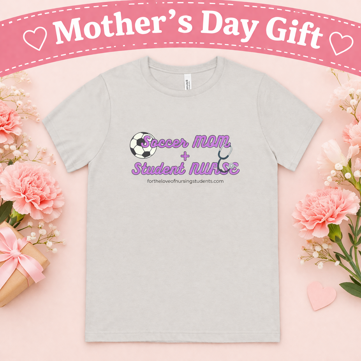Soccer Mom + Student Nurse T-Shirt, Bella Canvas 3001 Unisex Tee, Nursing School Shirt, Nurse Life Gift, Mom Life Tee